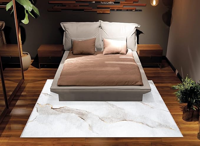 Bloom Rugs Caria Washable Non-Slip 3x5 Rug - Ivory/Gold Modern Abstract Area Rug for Living Room, Bedroom, Dining Room, and Kitchen - Exact Size: 3' x 5'