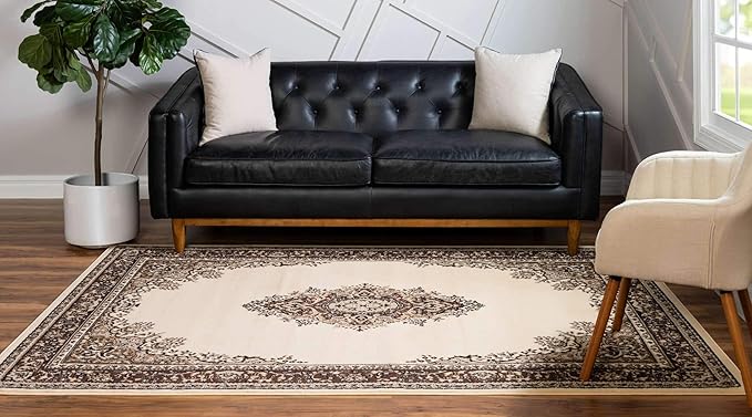 Unique Loom Reza Collection Traditional Persian Style Area Rug, 6 x 9 ft, Ivory/Brown