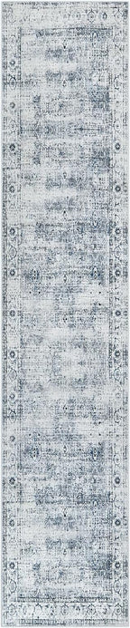 Morebes Vintage Hallway Runner Rug 12 ft, Extra Long Washable Kitchen Rug Runner Non-Slip, Soft Indoor Floor Throw Carpet for Hall Living Room Dining Room Office Farmhouse, Blue-Gray