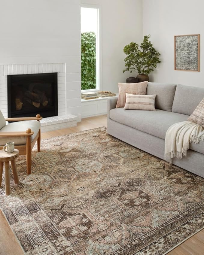 Loloi Amber Lewis Billie Collection, Clay & Sage 8'-6" x 11'-6" Area Rug – Antique & Distressed Accent Rugs for Living Room, Bedroom, Entryway & Hallway, No Shed High Traffic Area Home Decor Rug
