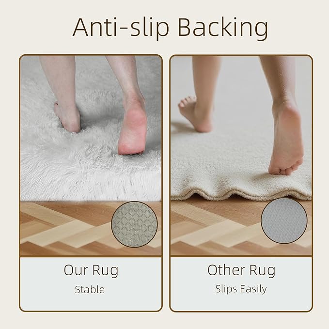 5x7 Solid Fluffy White Area Rug – Washable, Durable,Large Living Room Rug, Non-Slip High Pile Shag Rugs for Bedroom, Bedside, Dorms, Nursery Rooms, Kids Room, Soft Indoor Floor Carpet Decor