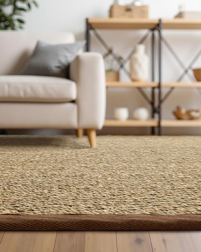 DEXI Area Rug Natural Fiber 8x10, Braided Woven Seagrass Rugs No Shed, Large Soft Neutral Rustic Carpet Mat for Indoor Entryway Outdoor Patio Dining Living Room Bedroom Farmhouse, Natural