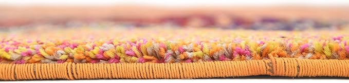 Unique Loom Estrella Collection Rustic, Distressed, Modern, Abstract Area Rug (6' 0 x 6' 0 Round, Orange/Black)