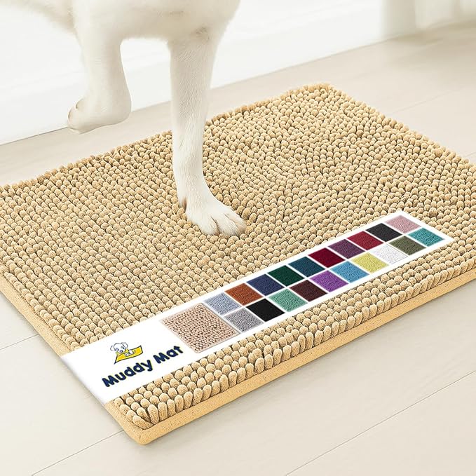 Muddy Mat® Original Dog Door Mat for Muddy Paws, Super Absorbent Microfiber, Non-Slip Washable Pet Rug, Quick Dry Chenille Entryway Carpet, Machine Washable Indoor Outdoor mat, Beige 36"x120"