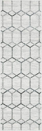 Rugs.com Lattice Trellis Collection Rug – 6 Ft Runner White Low-Pile Rug Perfect for Hallways, Entryways