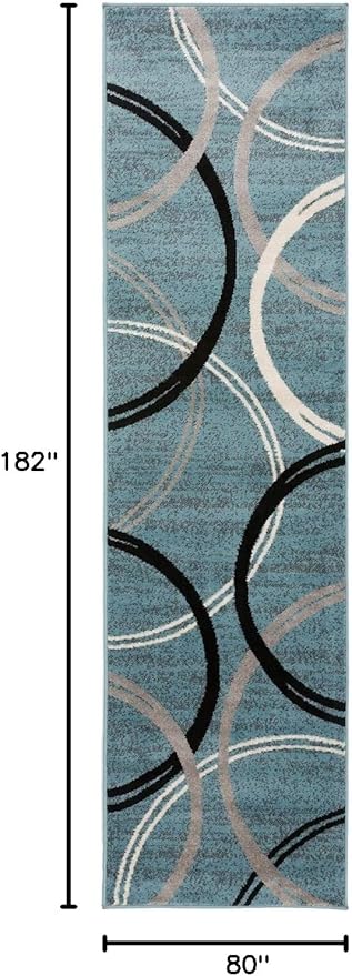 Rugshop Modern Wavy Circles Design Runner Rug, Carpet with Jute Backing for Hallway, Entryway, or Laundry Room, Blue, 2'7" x 6'