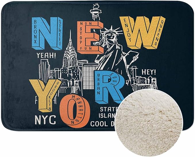 New York City Bath Rugs for Bathroom New York Theme on Black Background Durable Flannel Bath Rug Clearance Mats for Forlaundry Room and Kitchen Decor Carpt Washable 20 X 32 Inch Mat