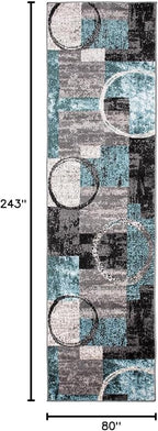 Rugshop Contemporary Circle Design Runner Rug, Non-Shedding Carpet for Hallway, Kitchen, or Foyer, Gray, 2'7" x 8'