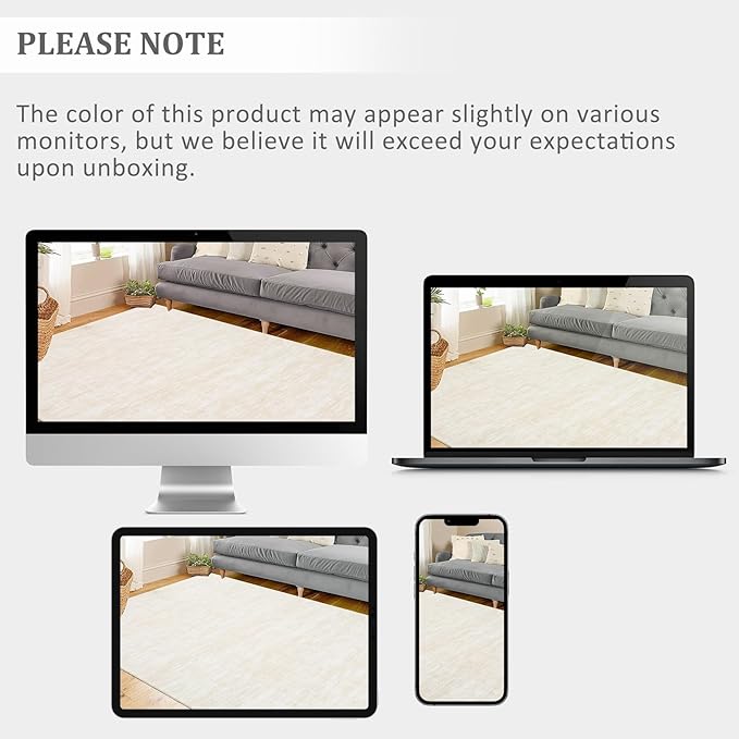 RUGSREAL Solid Machine Washable Area Rug Soft Low-Pile Modern Contemporary Area Rug Non-Slip Throw Indoor Carpet for Living Room Bedroom Kids Room, 4' x 6' Cream-White
