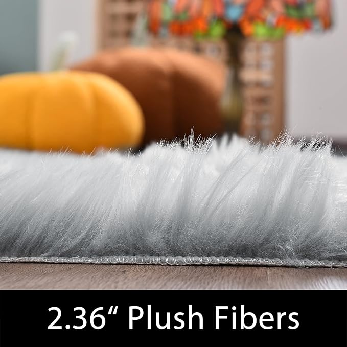 Latepis Grey Rugs for Bedroom Area 4x6 Gray Faux Sheepskin Fur Rug Fluffy Shaggy Soft Plush Rugs for Living Room Sofa Dorm, Rectangle