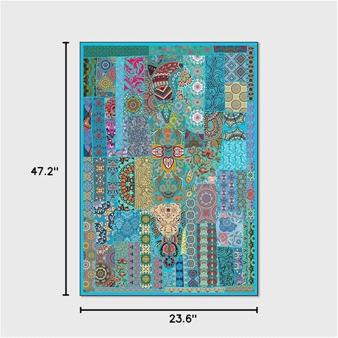 Vintage Boho Area Rugs Multicolor Ethnic Style Geometric Splicing Carpets Bedroom Living Room Kitchen Floor Mats Indoor Outdoor Non-Shedding Runner Rug Home Décor Carpet 2' X 4'