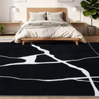 YIHOUSE Abstract Washable Rug 6x9,Ultra Thin Non Slip Black Rugs for Living Room,Modern Minimalist White Stripe Rugs for Bedroom,Dining Room Office Playroom (6'x9',Black-1)