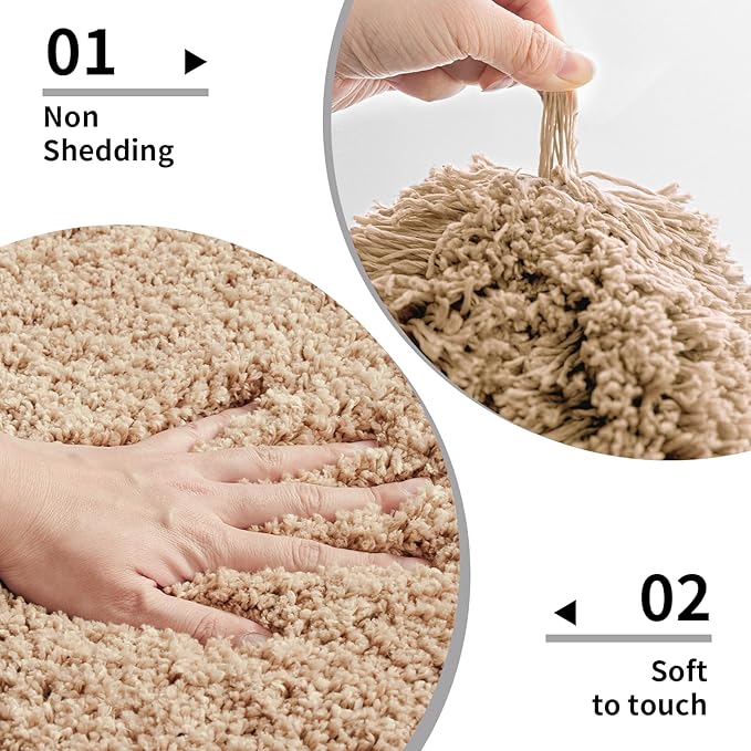 Beige Bathroom Rug 24x48 Non Slip Fluffy Bath Mat for Bathroom Floor Washable Plush Luxury Bath Rug for Tub Soft Shaggy Absorbent Shower Sink Mat