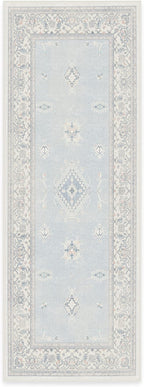 RUGGABLE Washable Vintage Runner Rug – Verena Soft Blue 2.5x7, Stain-Resistant, Non-Slip Hallway Runner – Machine Washable Rug for Hallway, Entryway, Living Room & Kitchen–with Standard Pad