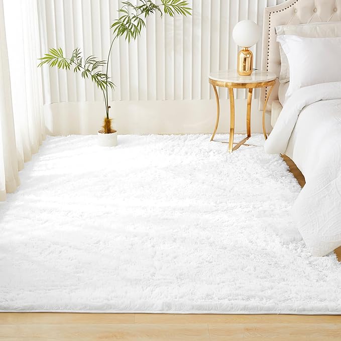 Andency 6x9 Area Rugs White,Large Shag Fluffy Soft Shaggy Rugs for Living Room Bedroom, Non-Slip Thick Plush Carpet for Kids Girls and Boys, Dorm Nursery Home Decor Aesthetic