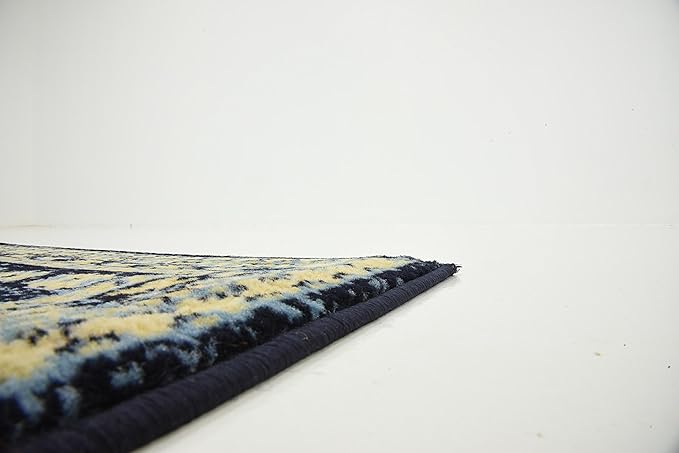 Unique Loom Taftan Collection Border Geometric Tribal Inspired Design Area Rug (3' 0 x 16' 5 Runner, Navy Blue/ Gold)