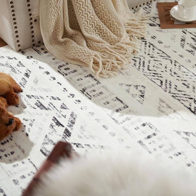 jinchan Boho 3x5 Area Rugs for Entryway - Machine Washable Moroccan Soft Throw Rug Bohemian Diamond Design Non-Slip Carpet for Entrance Living Room Kitchen Bedroom (3‘x5', Charcoal)