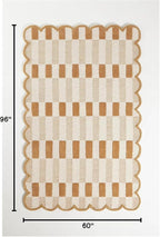 Hand-Tufted Wool Rug with Scalloped Edges, Light Blue Plaid Pattern, Cozy Soft Area Rug for Living Room, Bedroom, and Nursery, Handmade Modern Accent Rug (Neutral, 5X8 FEET)