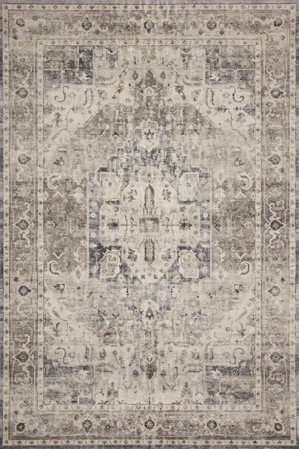 Loloi Hathaway Collection HTH-05 Steel/Ivory 3'-6" x 5'-6", .25" Thick Accent Rug, Soft, Durable, Printed, Modern, Low Pile, Non-Shedding, Easy Clean, Living Room Rug