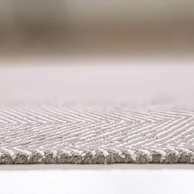 Modern Herringbone Chevron Collection Handcrafted Wool Area Rug - Durable, Zigzag Pattern, for High Traffic, Contemporary Design for Living Room, Bedroom, Dining Room Decor (Smoke Grey, 5' x 7')