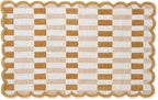 Hand-Tufted Wool Area Rug with Scalloped Edges, Neutral Beige Plaid Pattern, Cozy Soft Accent Rug for Living Room, Bedroom, and Nursery, Handmade Decorative Carpet, 1x1 Ft (Sample)