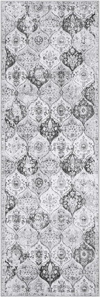 Lahome Moroccan Trellis Washable Runner Rug, 2x6 Kitchen Runners for Hallways 6 Feet Non Slip, Vintage Laundry Room Rug Ultra-Thin Long Carpet for Bathroom Bedroom Entryway, Silver/Grey