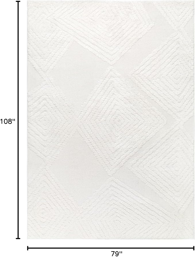Antep Rugs Palafito 6x9 Geometric Shag Diamond High-Low Pile Textured Indoor Area Rug (White, 6'7" x 9')