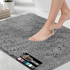 GORILLA GRIP Bath Rug Mat 42x24, Thick Soft Absorbent Chenille, Quick Dry Microfiber Mats, Rubber Backing Washable Shower Floor Rugs, Bathmat Runner, US Designed Bathroom Home Decor Accessories Grey