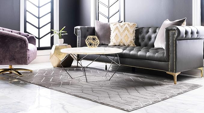 Unique Loom Marilyn Monroe Glam Collection Area Rug - Trellis (5' 3' x 8' Rectangle, Gray Silver/ Silver)
