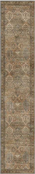 Bavni Runner Rug 2x10 Kitchen Rugs for Hallways Entryway, Washable Vintage Print Carpet, Ultra-Thin Chenille Low Pile Lightweight Rug with Non Slip Backing, Warm Taupe