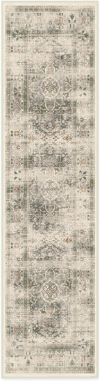 RUGGABLE Washable Vintage Runner Rug – Sarrah Sage 2.5x12, Stain-Resistant, Non-Slip Hallway Runner – Machine Washable Rug for Hallway, Entryway, Living Room & Kitchen – with Standard Pad