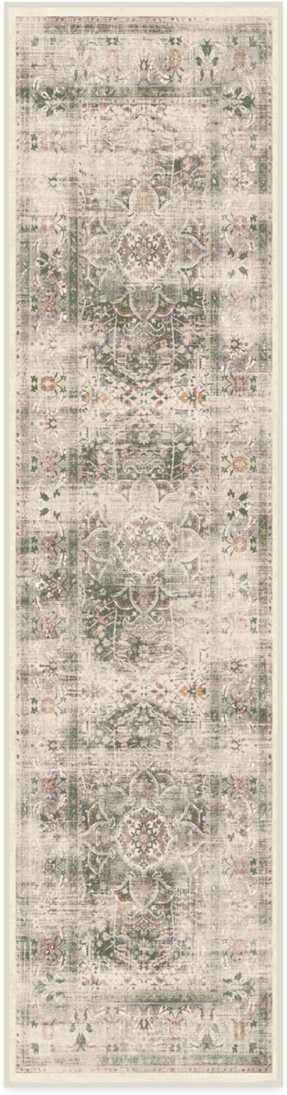 RUGGABLE Washable Vintage Runner Rug – Sarrah Sage 2.5x10, Stain-Resistant, Non-Slip Hallway Runner – Machine Washable Rug for Hallway, Entryway, Living Room & Kitchen–with Standard Pad