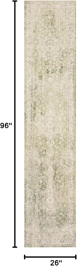 Nourison Home Astra Machine Washable Ivory Green 2'2" x 8' Area Rug - Easy Clean, Non Shedding, Bed Room, Living Room, Dining Room, Kitchen (8' Runner)