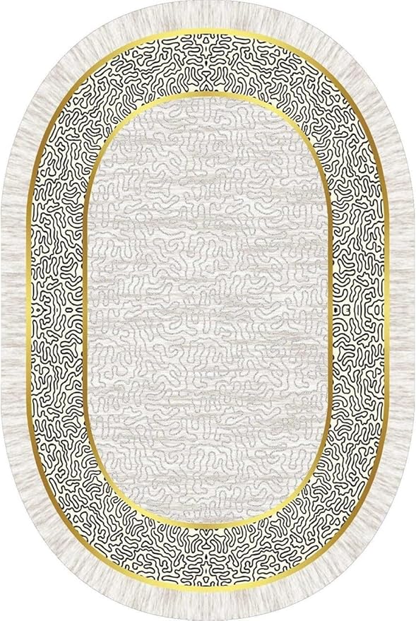 Off White Black Gold Indoor Rugs Modern Minimalist Abstract Geometric Pattern Home Office Area Rug 7x10 for Livingroom Bedroom Dining Room Soft Durable Non Skid Carpet Under Table Bordered Floor Mat