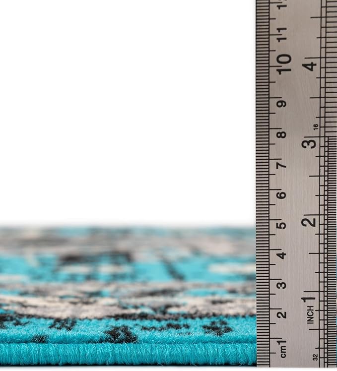 Unique Loom Taftan Collection Border Geometric Tribal Inspired Design Area Rug (7' 0 x 10' 0 Rectangular, Turquoise/ Gray)