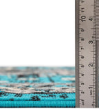Unique Loom Taftan Collection Border Geometric Tribal Inspired Design Area Rug (8' 0 x 8' 0 Square, Turquoise/ Gray)