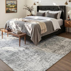 Area Rug 9x12 Washable Rug Light Grey for Living Room, Dining Room, Bedroom, Large Carpets, Non Slip & Non-Shedding Low Pile Vintage Print Rug for Home Office Decor