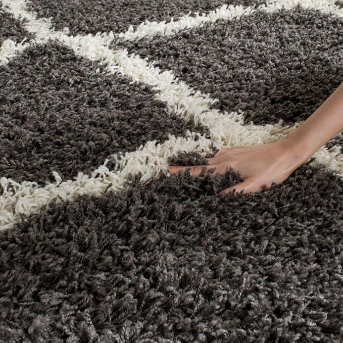 SAFAVIEH Dallas Shag Collection Area Rug - 8' Square, Dark Grey & Ivory, Trellis Design, Non-Shedding & Easy Care, 1.5-inch Thick Ideal for High Traffic Areas in Living Room, Bedroom (SGD257A)