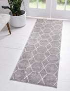 Unique Loom Trellis Frieze Collection Area Rug - Geometric (2' x 6' 1" Runner Light Gray/Ivory)