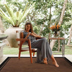 CAMILSON Indoor Outdoor Rug, 8x10 Bordered Nut Brown Black Modern Area Rugs for Indoor and Outdoor Patios, Kitchen and Hallway Mats, Washable Porch Deck Outside Carpet (Bordered Nut Brown, 8 x 10)