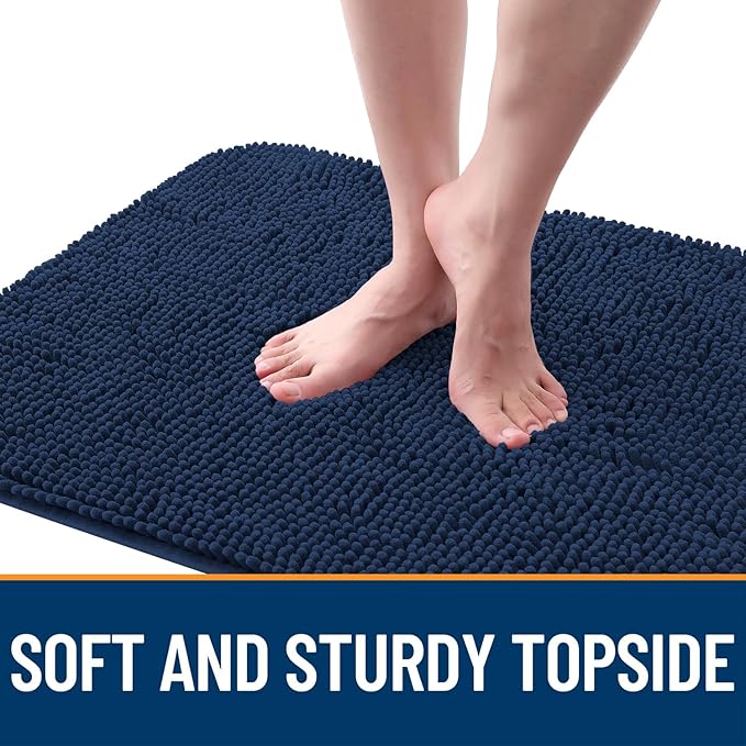 OLANLY Dog Door Mat for Muddy Paws 30x20, Absorbs Moisture and Dirt, Absorbent Non-Slip Washable Doormat, Quick Dry Chenille Mud Mat for Dogs, Entry Indoor Entryway Carpet for Inside Floor, Dark Blue