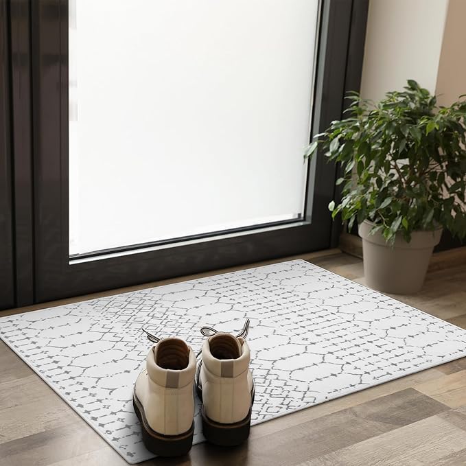 Lahome Moroccan Entryway Washable Rugs 2x3 Non-Slip Thin Kitchen Rug Throw Small Area Rugs for Bedroom Accent Print Distressed Bathroom Mat White Floor Indoor Doormat Carpet for Laundry Living Room