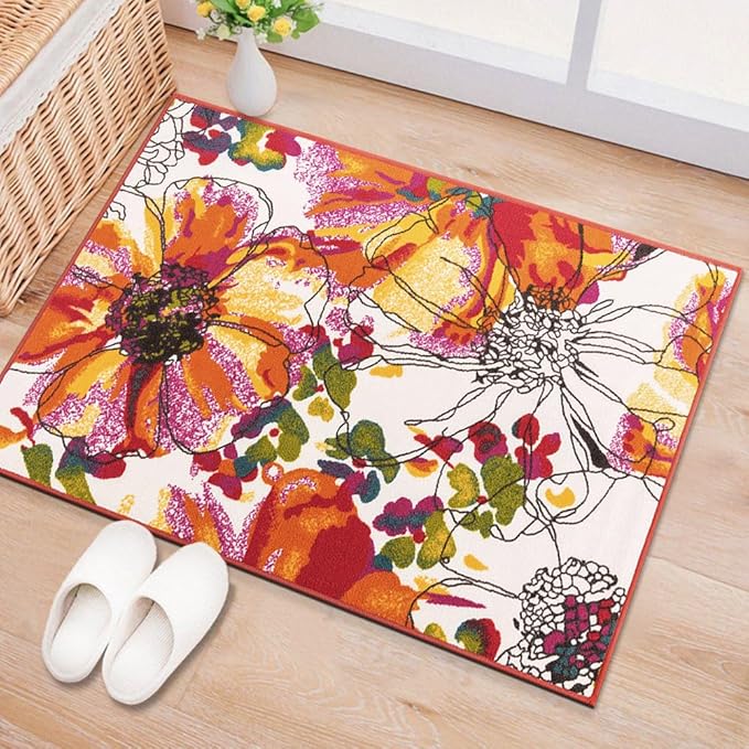 Rugshop Modern Bright Flowers Non-Slip (Non-Skid) Area Rug 20" X 30" Multi