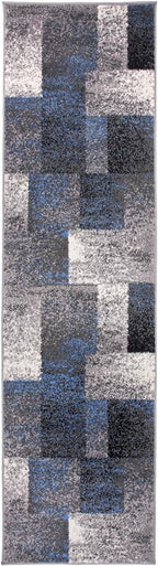 Rugshop Blue Modern Distressed Boxes Runner Rug — Non-Shedding for Hallway, Entryway and Kitchen 2' x 7'