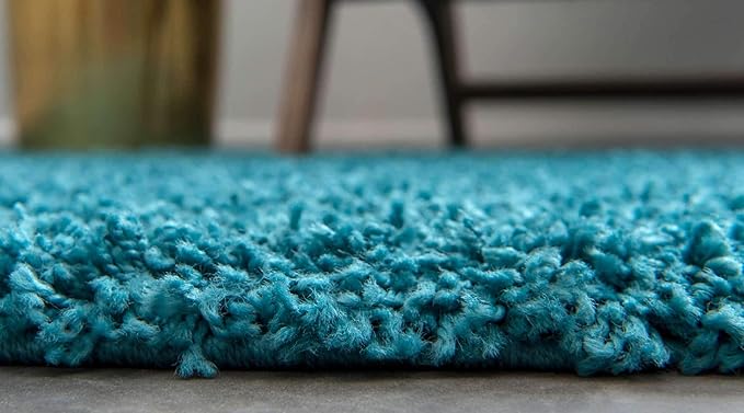 Unique Loom Solid Shag Collection Area Rug (2' 6" x 16' 5" Runner, Deep Aqua Blue)