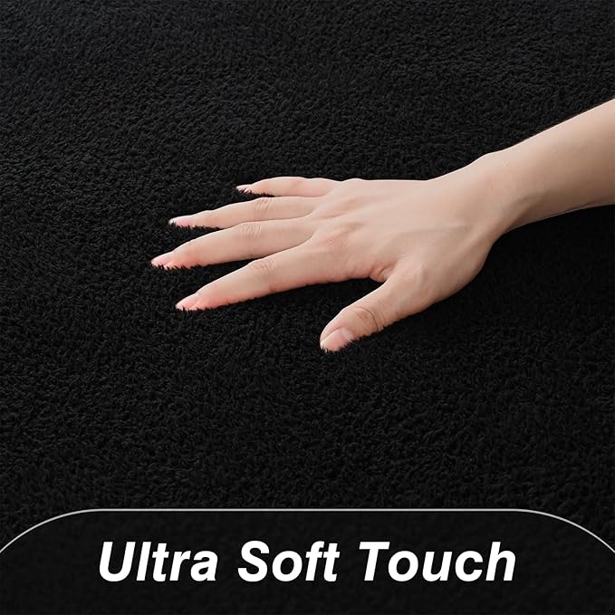Large Area Rugs for Living Room Bedroom, 6 x 9 Ft Non-Slip Modern Area Rug, Soft Thickened Memory Foam Rug, Comfy Minimalist Indoor Carpet for Boys Girls Room Nursery Dorm Home Decor, Black