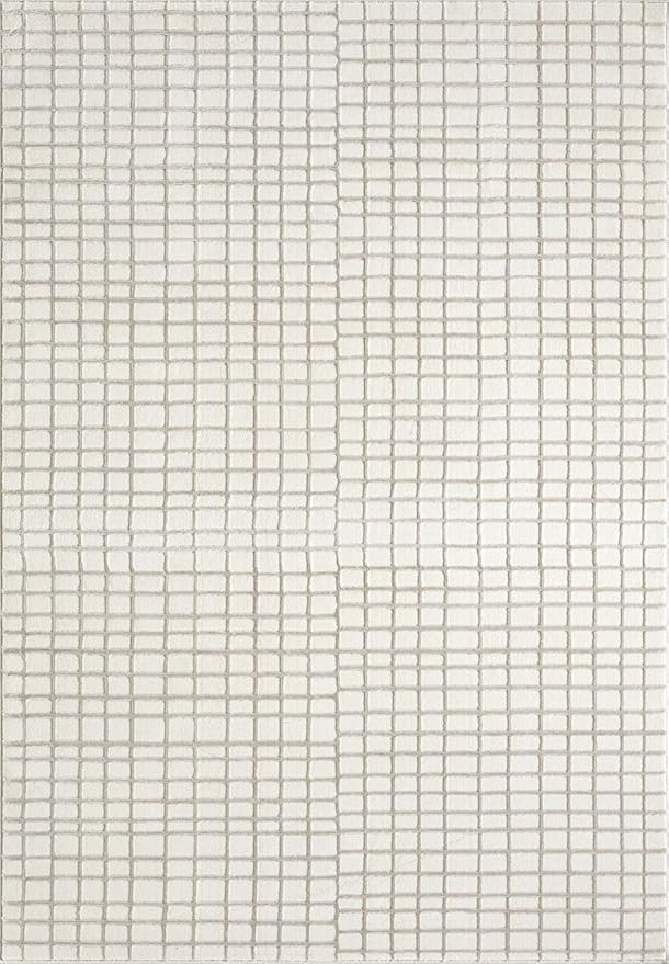 Abani Cream Grid Textured Area Rug - 4' x 6' - Chunky, Plush and Soft Washable Carpet - Perfect for Living Room & Bedroom - Plush Deco Collection