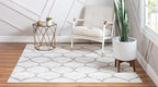 Rugs.com Lattice Frieze Collection Rug – 8' Square Ivory Medium Rug Perfect for Living Rooms, Kitchens, Entryways