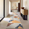 Phantoscope Washable Runner Rug 2'x8' Non-Slip, Modern Neutral Boho Hallway Rugs for Entryway, Stair, Bedroom, Abstract Geometric Blocks Pattern, Low-Pile Foldable Floor Carpet, Warm Terracotta/Cream