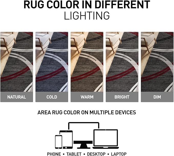 Rugshop Modern Wavy Circles Design Non-Shedding Runner Rug, Carpet for Hallway or Kitchen, Red, 2'7" x 8'